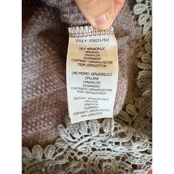 Anthropologie A’reve 🌿 Boho Lace Open Back Knit Top M Blush Beige - Picture 10 of 10